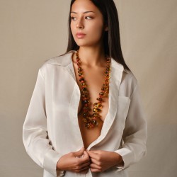 COLLANA GEMMARIUM CON AMBRA E CORALLO | De Wrachien Gioielli