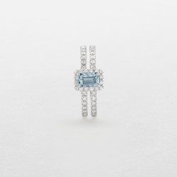 ANELLO IN ORO BIANCO, DIAMANTI E ACQUAMARINA