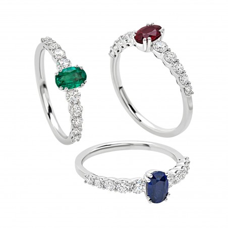 ANELLO IN ORO BIANCO, DIAMANTI E PIETRE COLORE