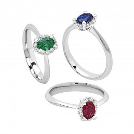 ANELLO IN ORO BIANCO, DIAMANTI E PIETRE COLORE